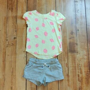 Cat & Jack Outfit 4T Shirt Shorts Strawberry  Neon Cotton Gray Yellow Summer